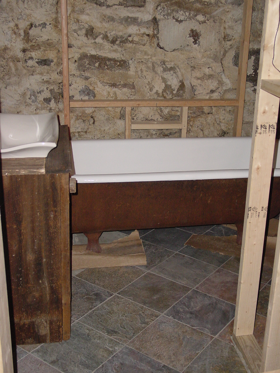 Lower bathroom vanity built from old barn wood